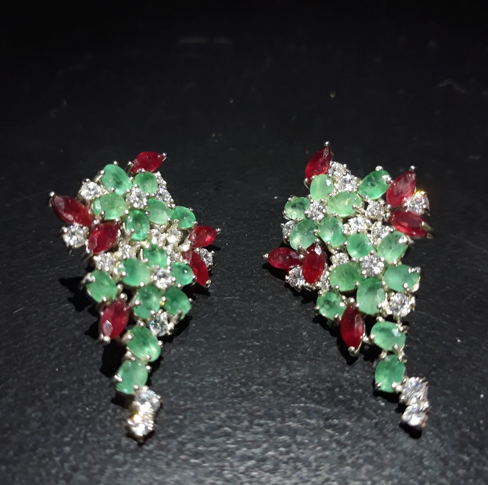 Natural Emerald/Ruby Earrings k5 - Picture 1 of 3